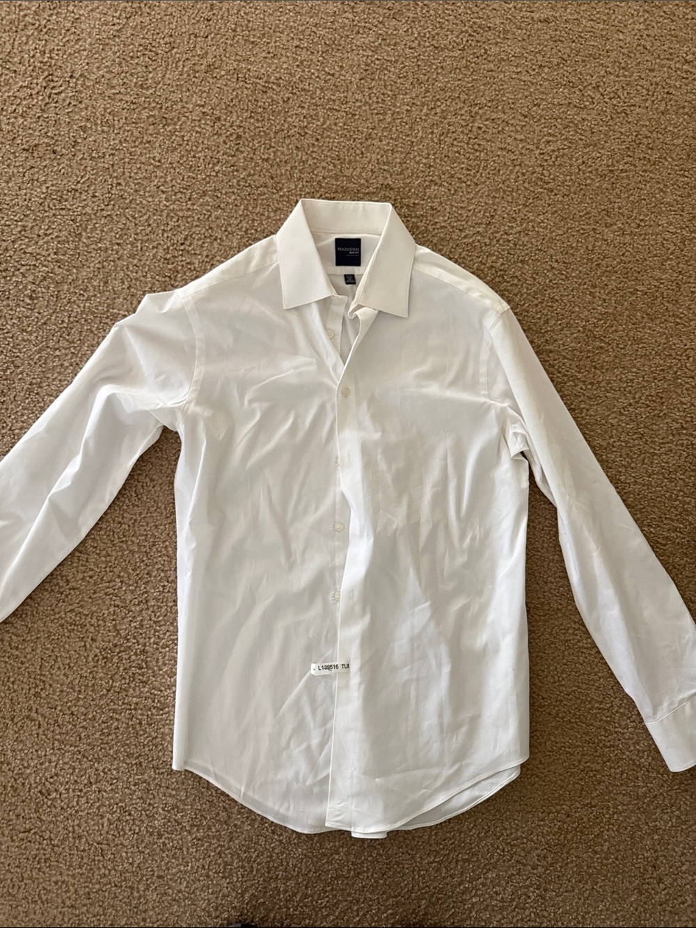 Madison White Men's Dress Shirt - Long Sleeve Point Collar